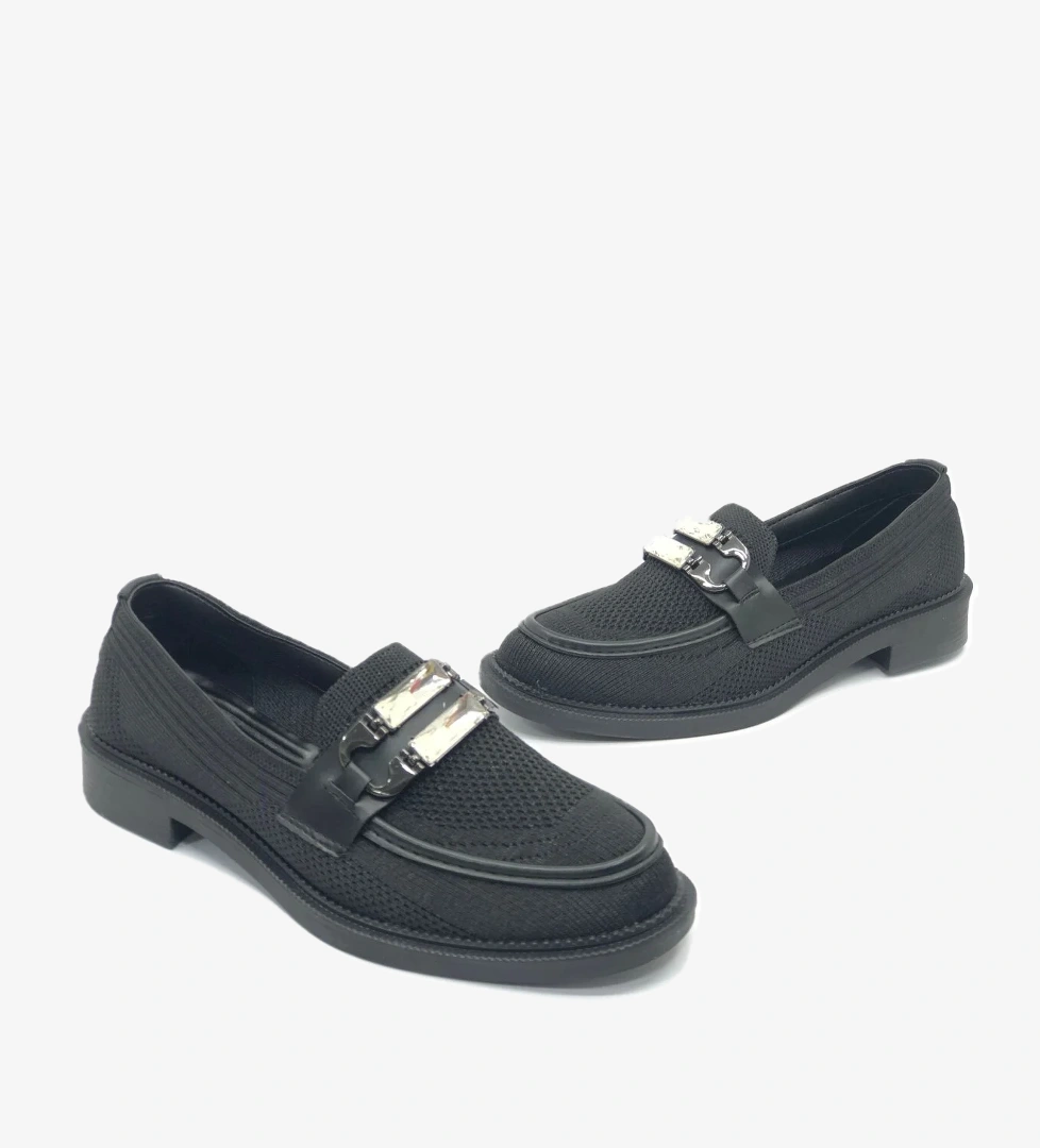 Taş Toka Detaylı Triko Loafer Kadın Babet Ayakkabı - Görsel 1