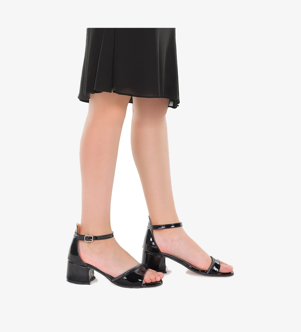 Elos Rugan Günlük Kız Çocuk 4 Cm Topuklu Sandalet Ayakkabı Siyah