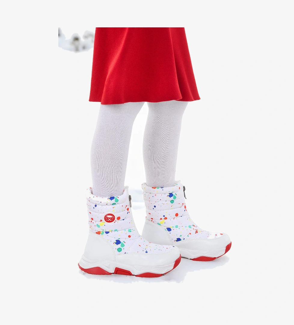 Mars Fermuarlı Kız Çocuk Kar Botu Beyaz - Kırmızı
