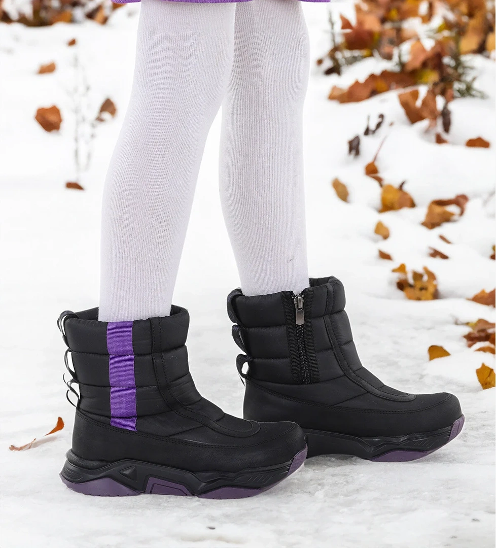 Pablo Fermuarlı Kız Çocuk Kar Botu Siyah - Mor