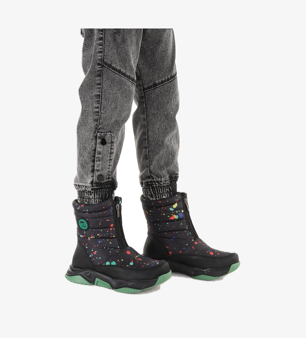 Kiko Kids Mars Fermuarlı Erkek Çocuk Kar Botu Siyah - Yeşil model görseli