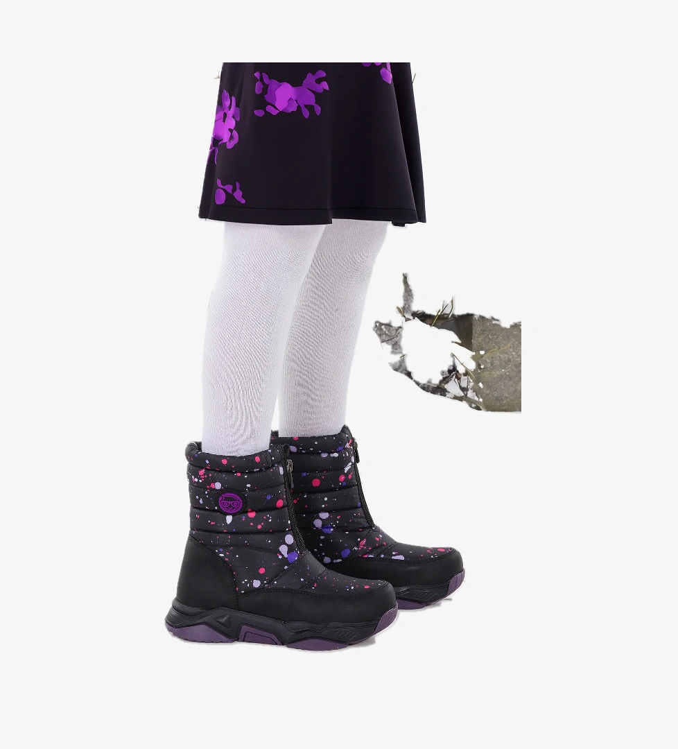 Mars Fermuarlı Kız Çocuk Kar Botu Siyah - Pembe