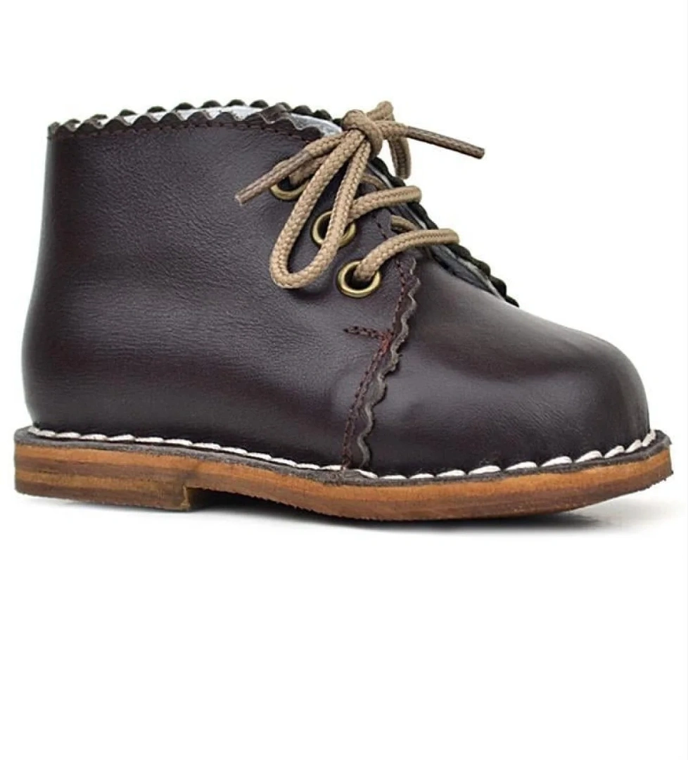 Rakerplus Handmade Hakiki Deri Kahverengi Bağcıklı Kız Bebek Bot model görseli