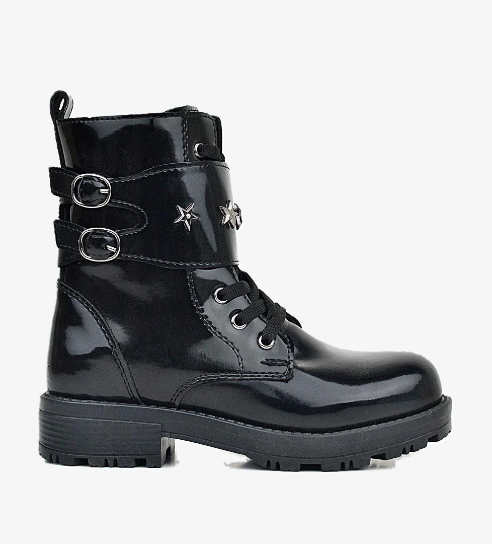 Rakerplus Siyah Rugan Bağcıklı Fermuarlı Yıldız Detaylı Kız Çocuk Bot model görseli