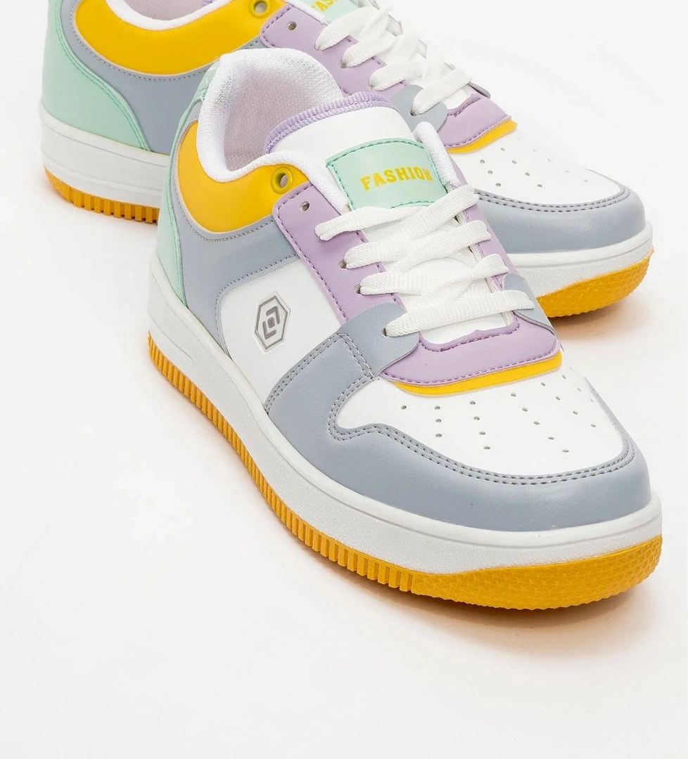 Bağcıklı Kadın Spor Ayakkabı BEYAZ MAVİ SARI LİLA YEŞİL