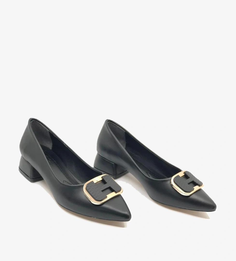 Toka Detaylı Kısa Topuklu Kadın Babet Ayakkabı - Görsel 1