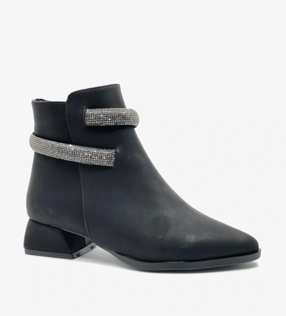 Bilek Şerit Taş Kemerli Sivri Burun Kısa Topuklu Kadın Bot