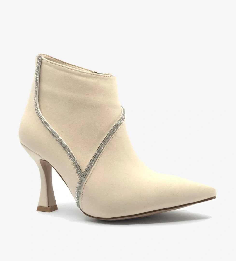 V Taş Dekolteli Saten Topuklu Kadın Bot - Görsel 1