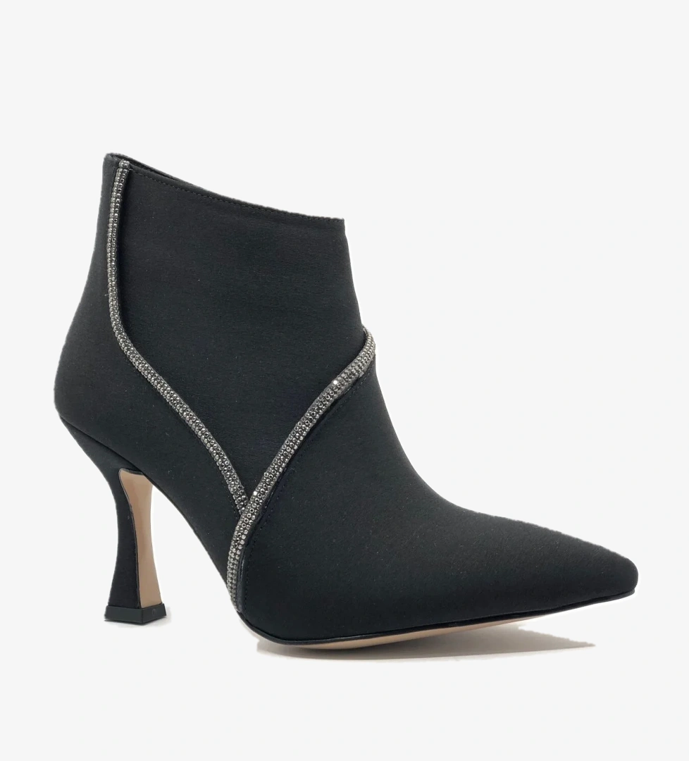 V Taş Dekolteli Saten Topuklu Kadın Bot