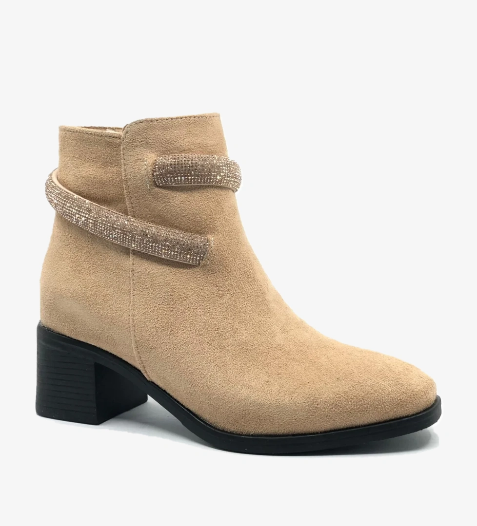 Bilek Şerit Taş Kemerli Kısa Topuklu Kadın Bot - Görsel 1