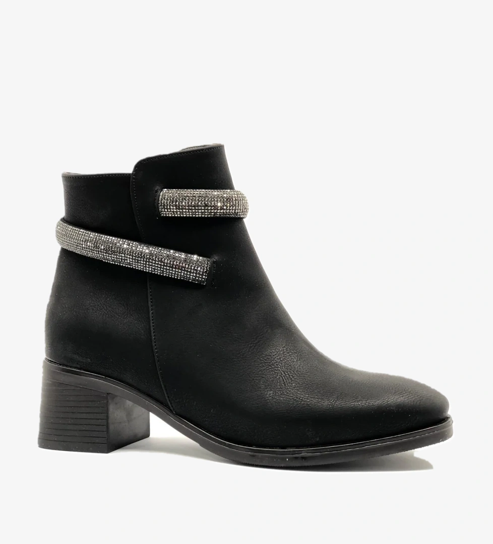 Bilek Şerit Taş Kemerli Kısa Topuklu Kadın Bot