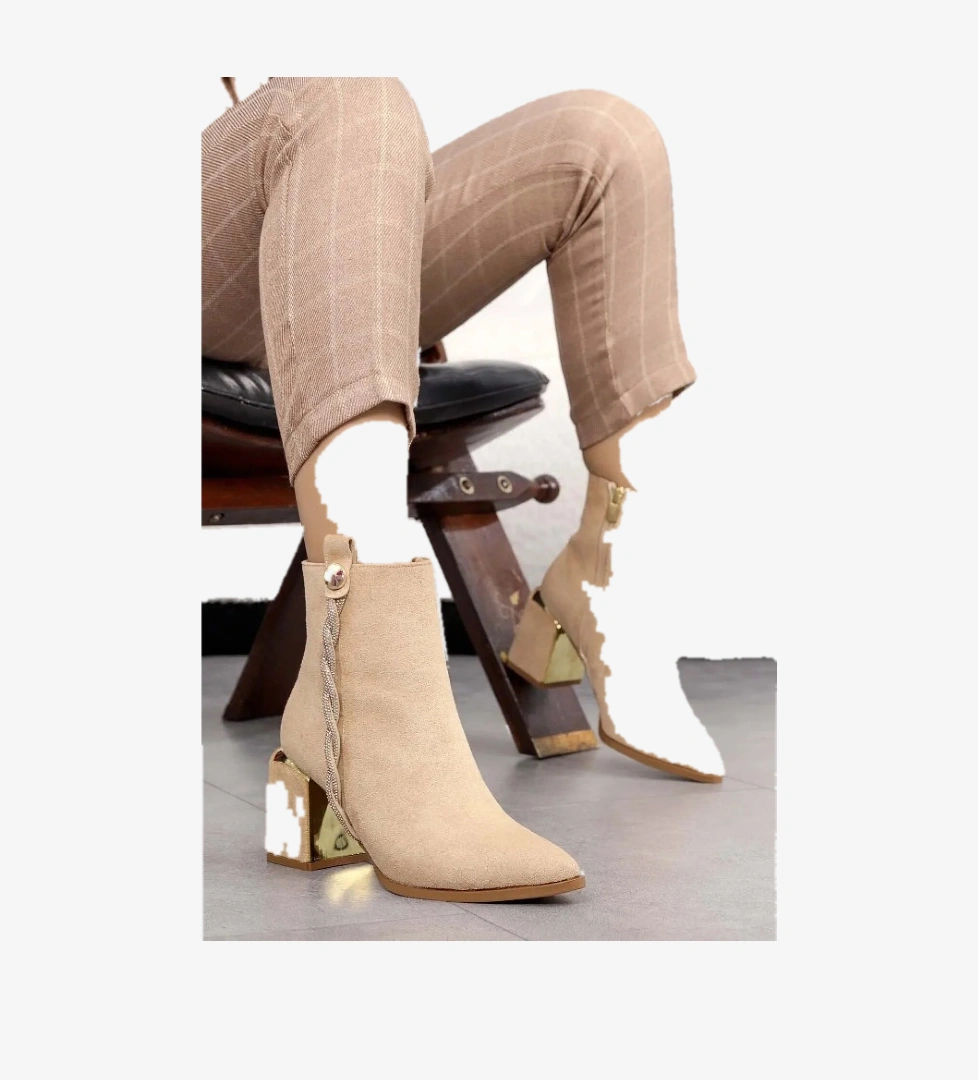 Burgu Şerit Taş Detaylı Klasik Kadın Bot - Görsel 1