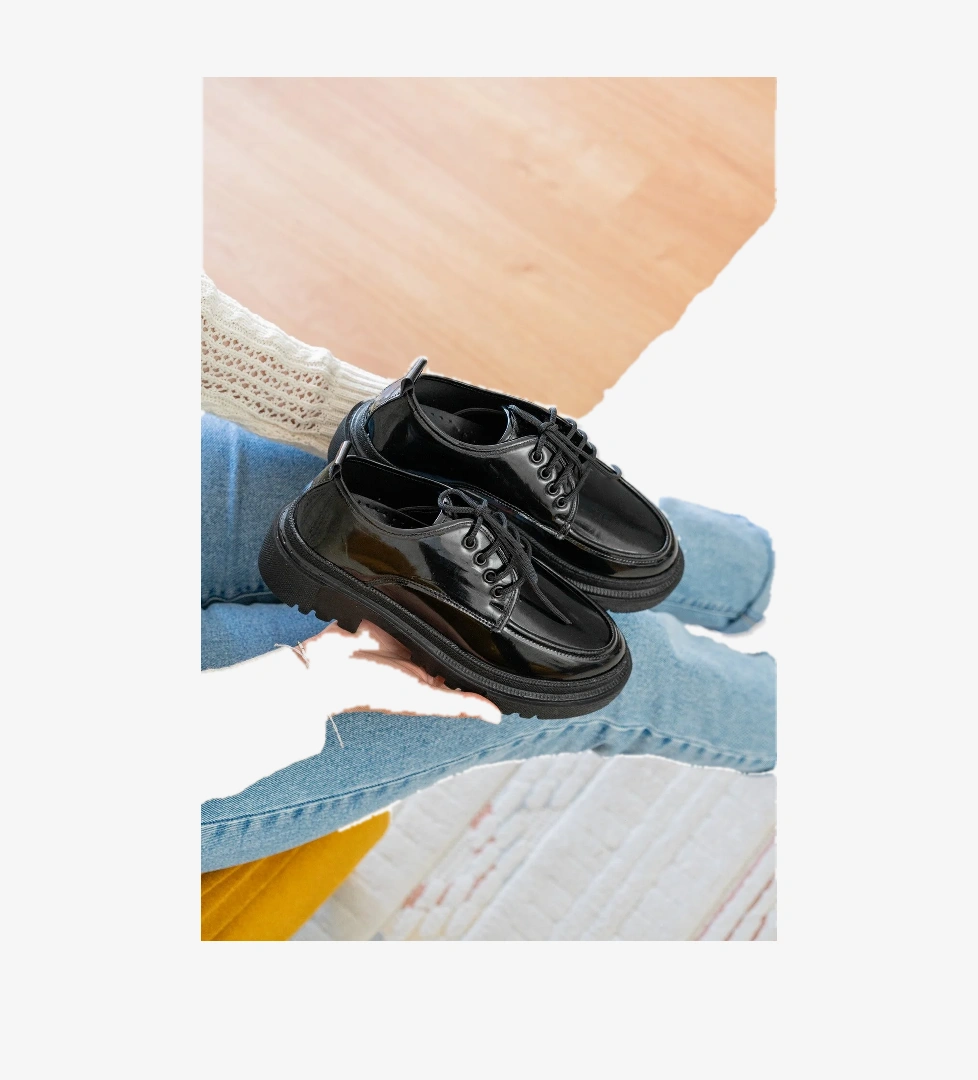 Retro Siyah Rugan Günlük Kullanım Loafer Kadın Ayakkabı