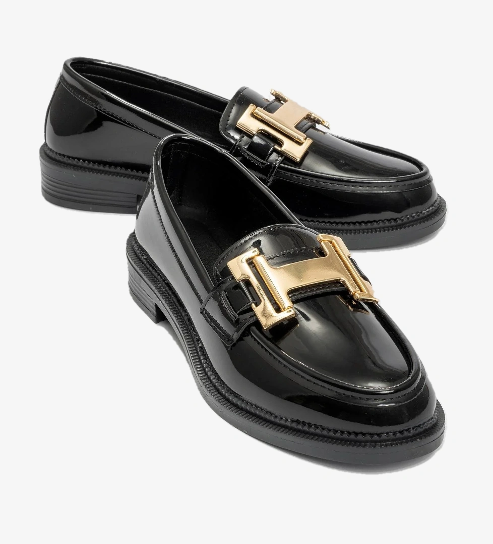 Kadın Tokalı Loafer Ayakkabı SİYAH RUGAN