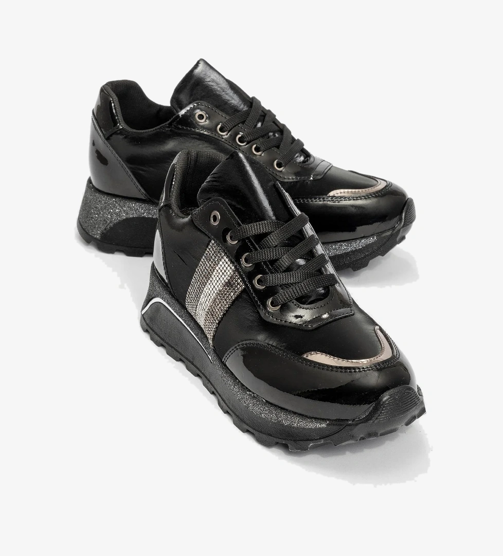 Ccway Kadın Bağcıklı Taşlı Spor Ayakkabı SİYAH model görseli