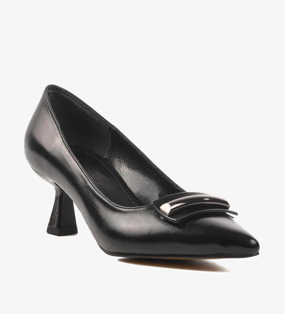 357101 Siyah Cilt Kadın Topuklu Ayakkabı