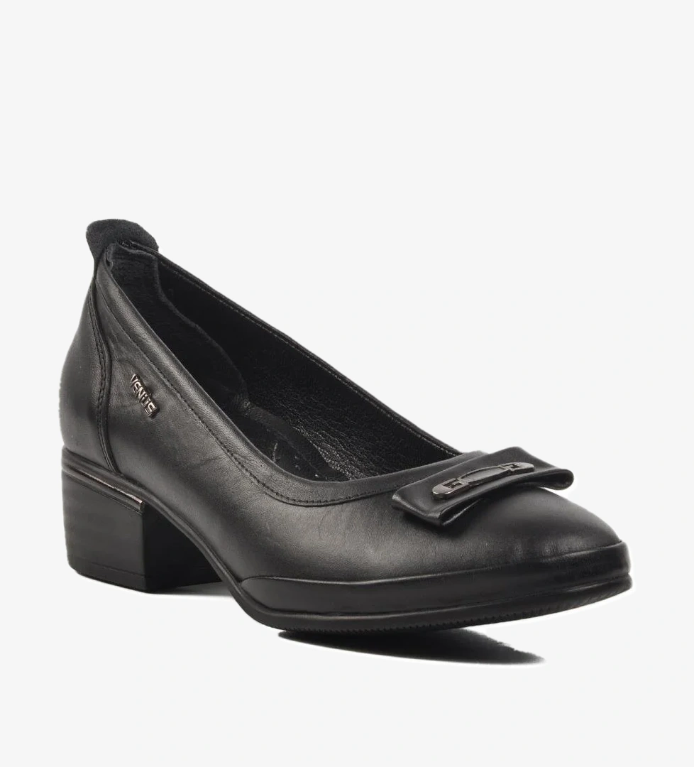 2312514K Siyah Hakiki Deri Kadın Topuklu Ayakkabı