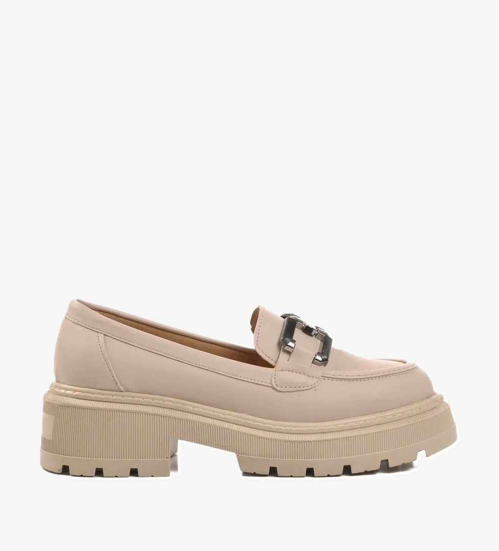 Ayakmod Bej Siyah Cilt Loafer Kadın Günlük 572381 Ayakkabı model görseli