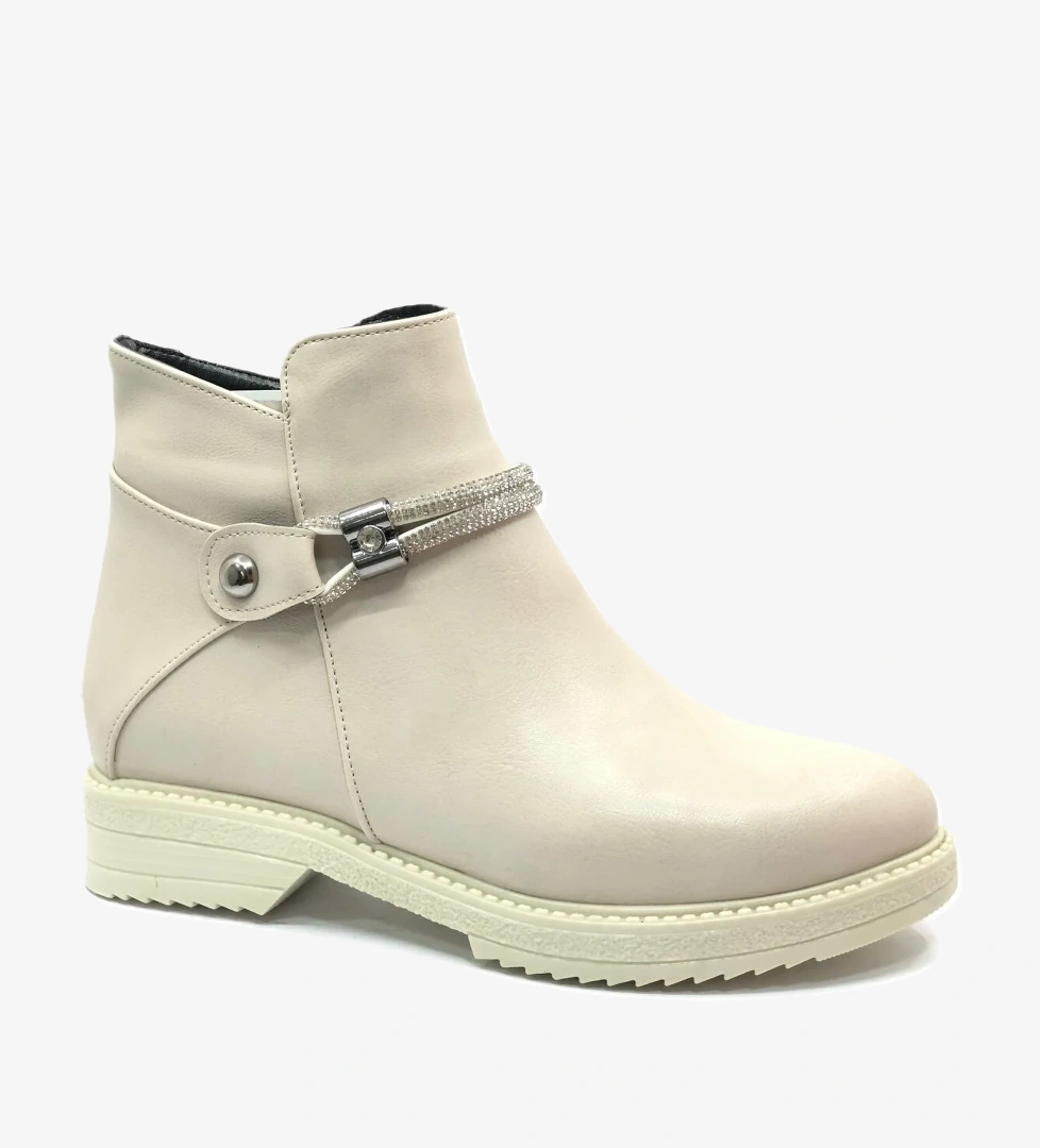 Önü Taş Detaylı Düz Kaymaz Taban Kadın Bot