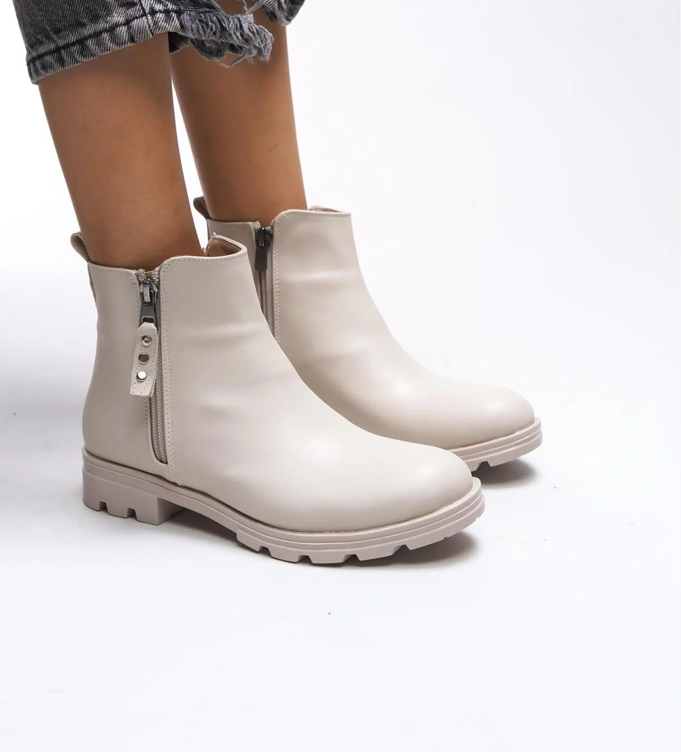 Mehtap Çift Fermuarlı Düz Kaymaz Taban Kadın Bot model görseli