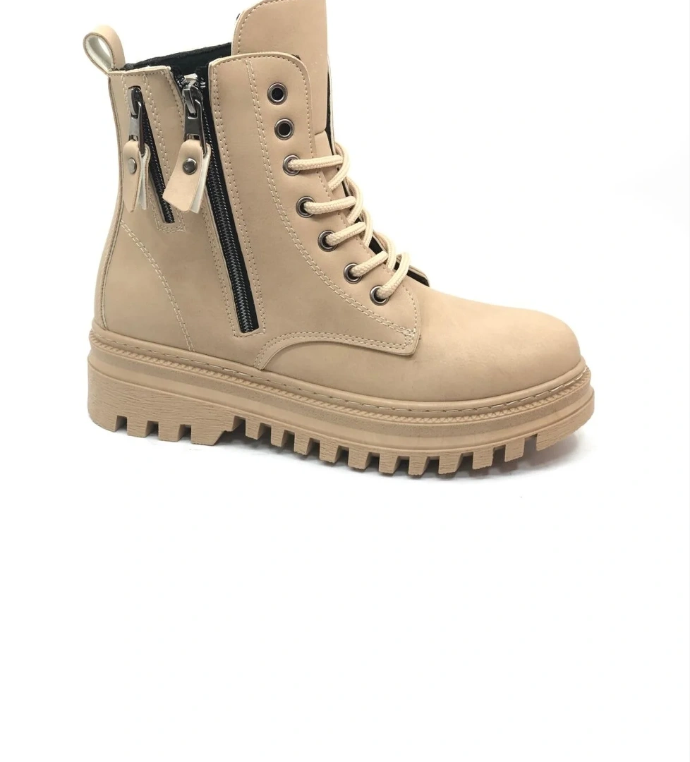 Çift Fermuar Detaylı Kaymaz Taban Kadın Kısa Postal Bot