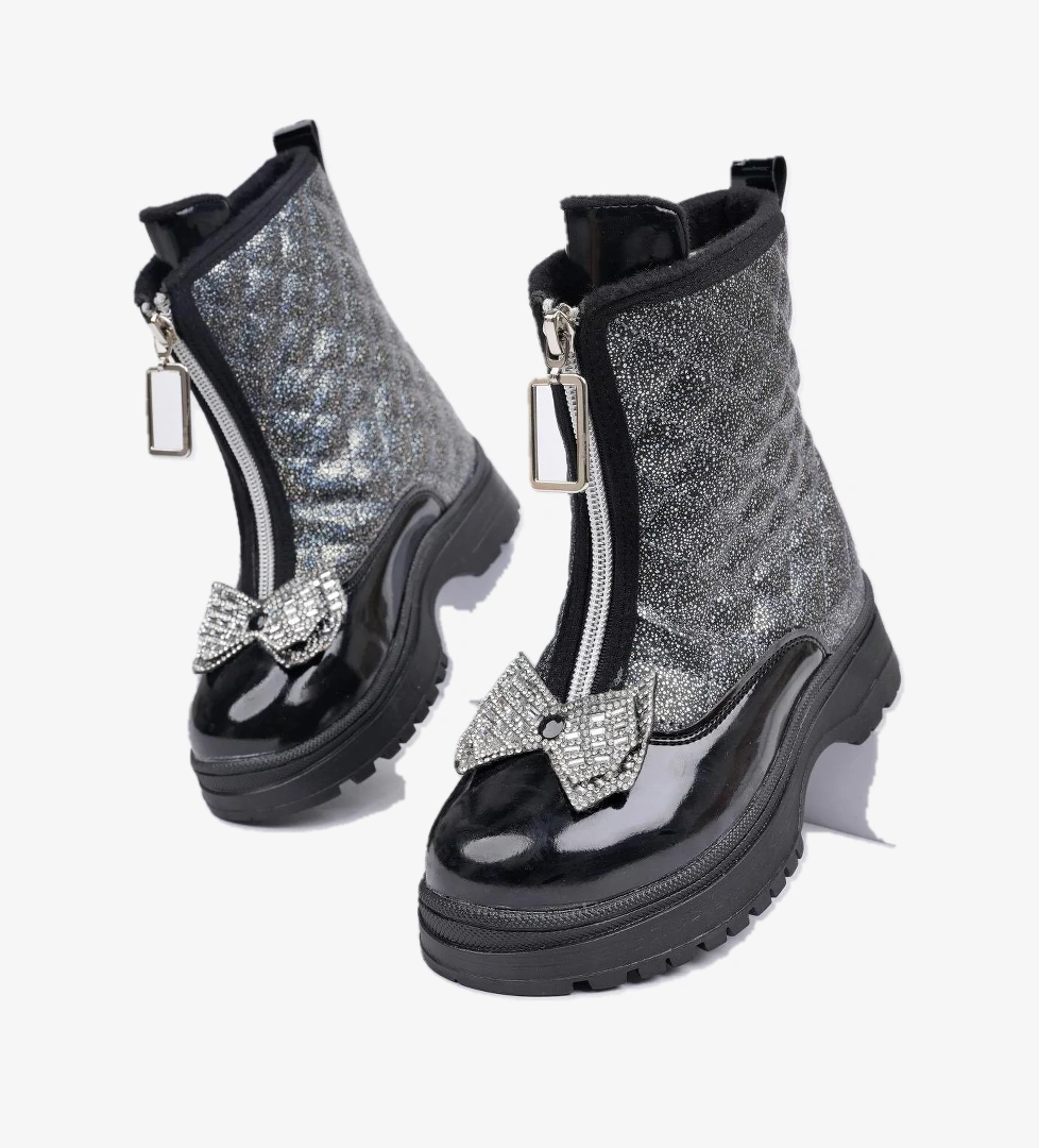 PONNY Garantili Tırtıklı Kaymaz Taban Önü Fermuarlı ve Fiyonklu Çocuk Kışlık Bot - Görsel 1