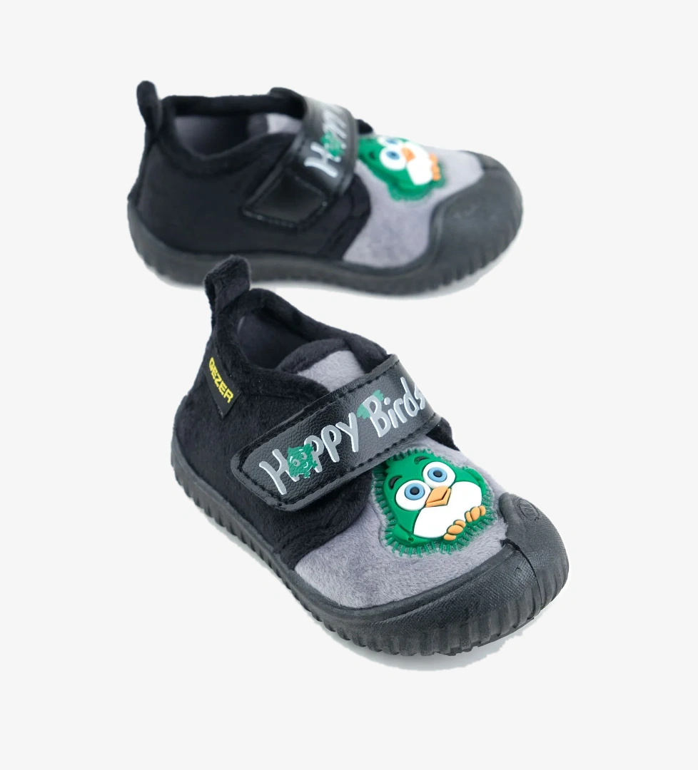 Kışlık Cırtlı Ayarlanabilir Rahat Taban Happy Birds Bebe Erkek Panduf Ayakkabı - Görsel 1