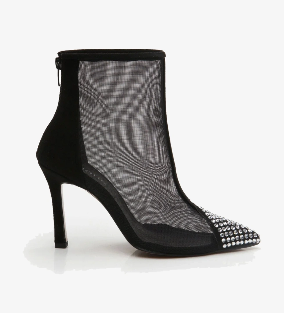 Hotiç Kadın Siyah Tül/Taş Detaylı Topuklu Bot model görseli