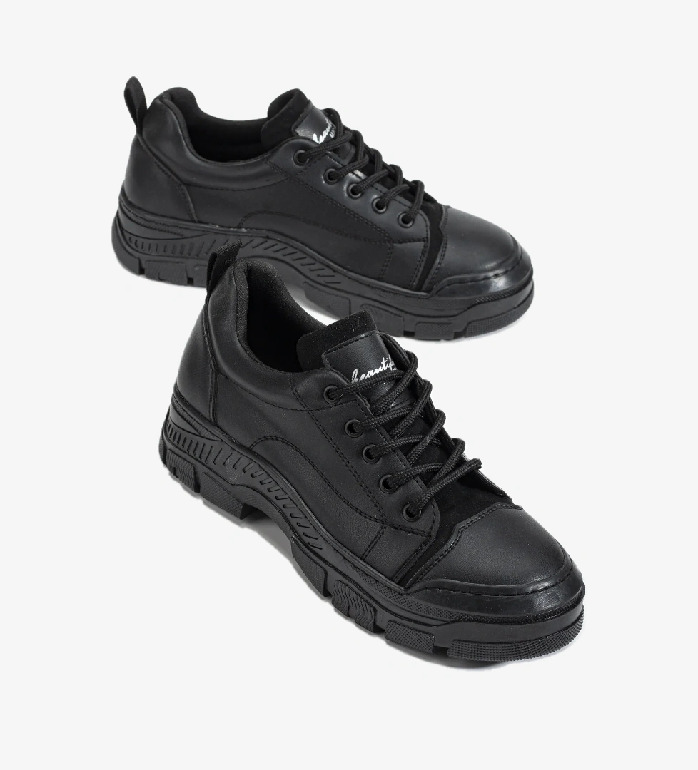 Tonny Black Kadın Siyah Beyaz Termo Taban Bağcıklı Günlük Ayakkabı model görseli