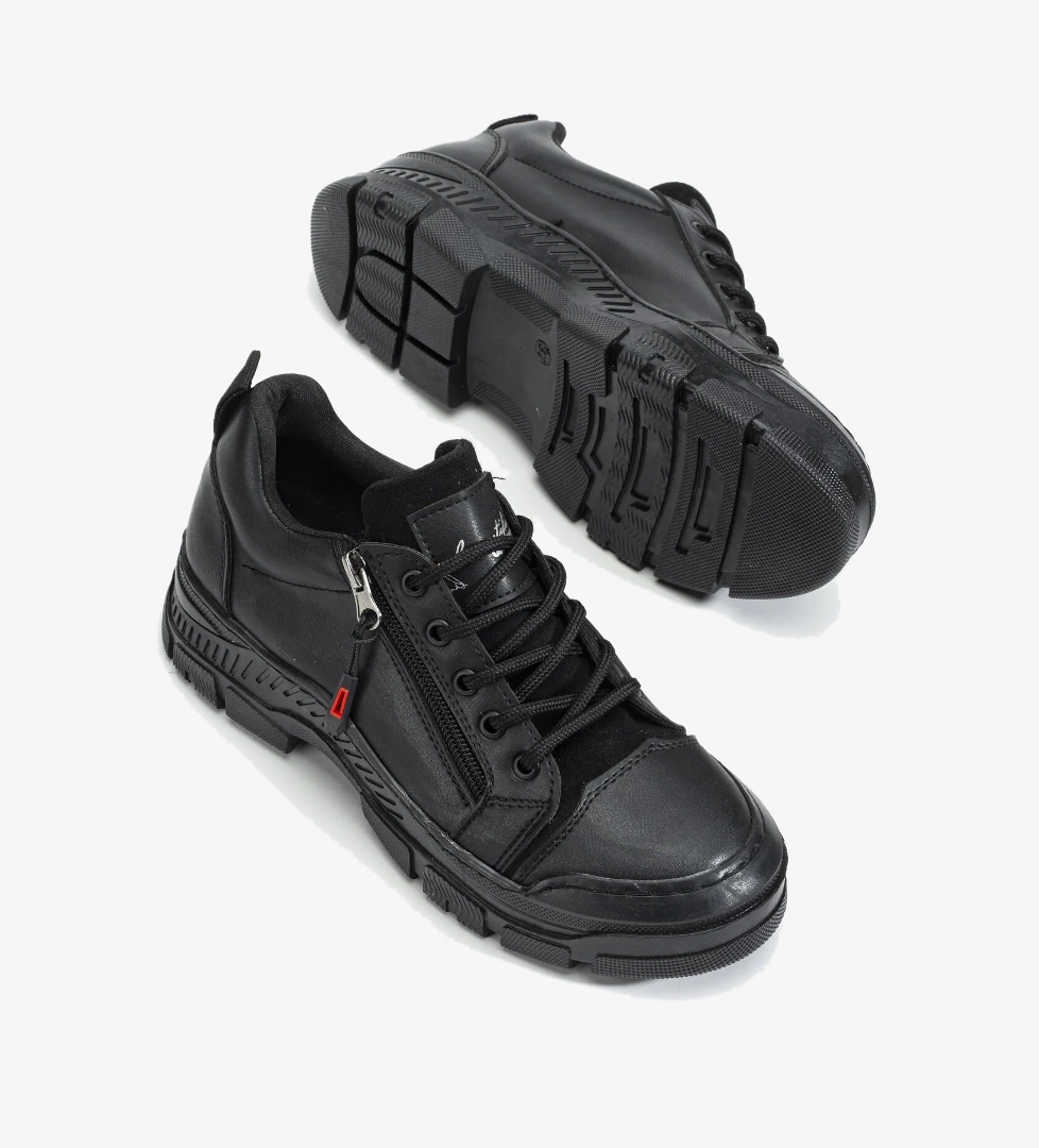 Kadın Siyah Termo Taban Fermuar Detaylı Bağcıklı Günlük Ayakkabı