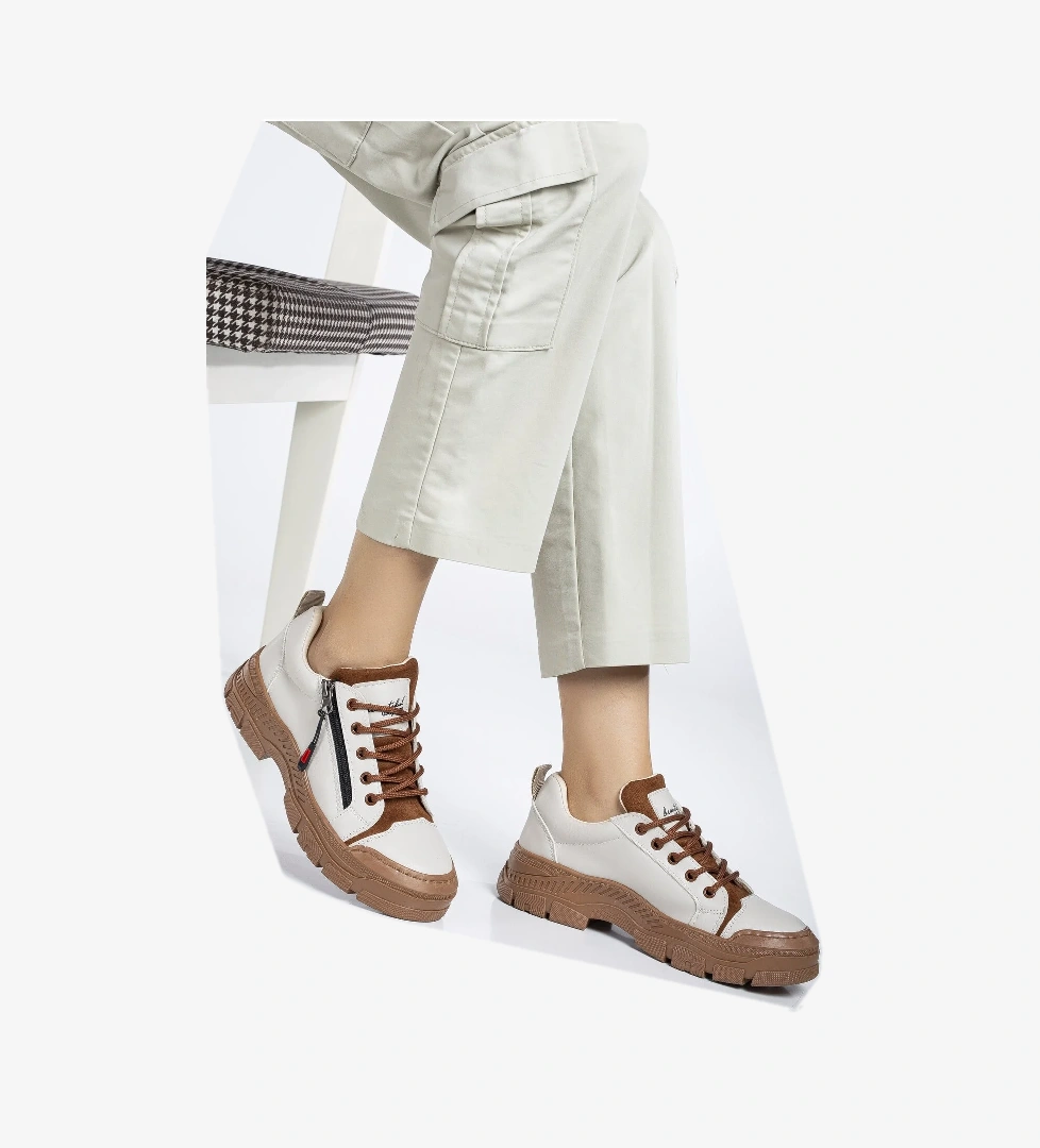 Kadın Taba Termo Taban Fermuar Detaylı Bağcıklı Günlük Ayakkabı - Görsel 1