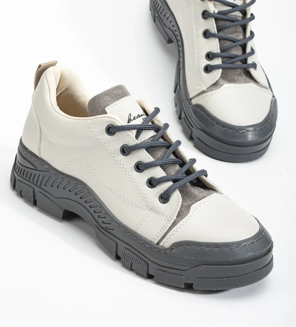 Kadın Gri Termo Taban Bağcıklı Günlük Ayakkabı