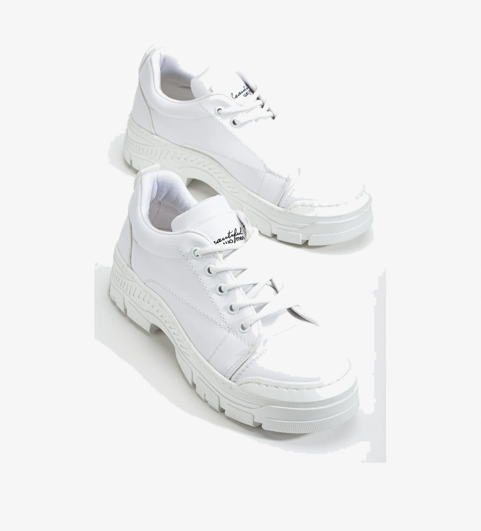 Kadın Beyaz Termo Taban Bağcıklı Günlük Ayakkabı