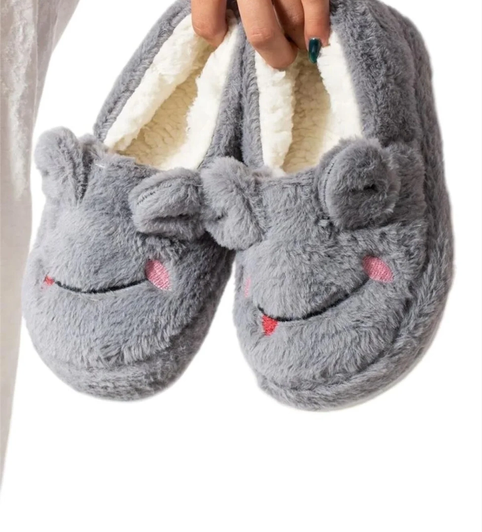 Kışlık Kadın Panduf Ev Ayakkabısı | Kurbağa Figürlü | Kaydırmaz Taban GRİ