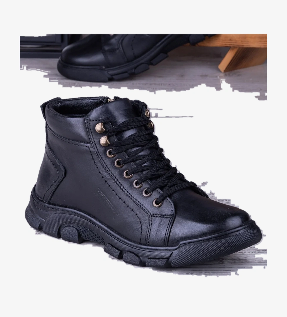 Ghattix Kotta Kışlık Hakiki Deri Erkek Bot Fermuarlı Siyah - Görsel 1