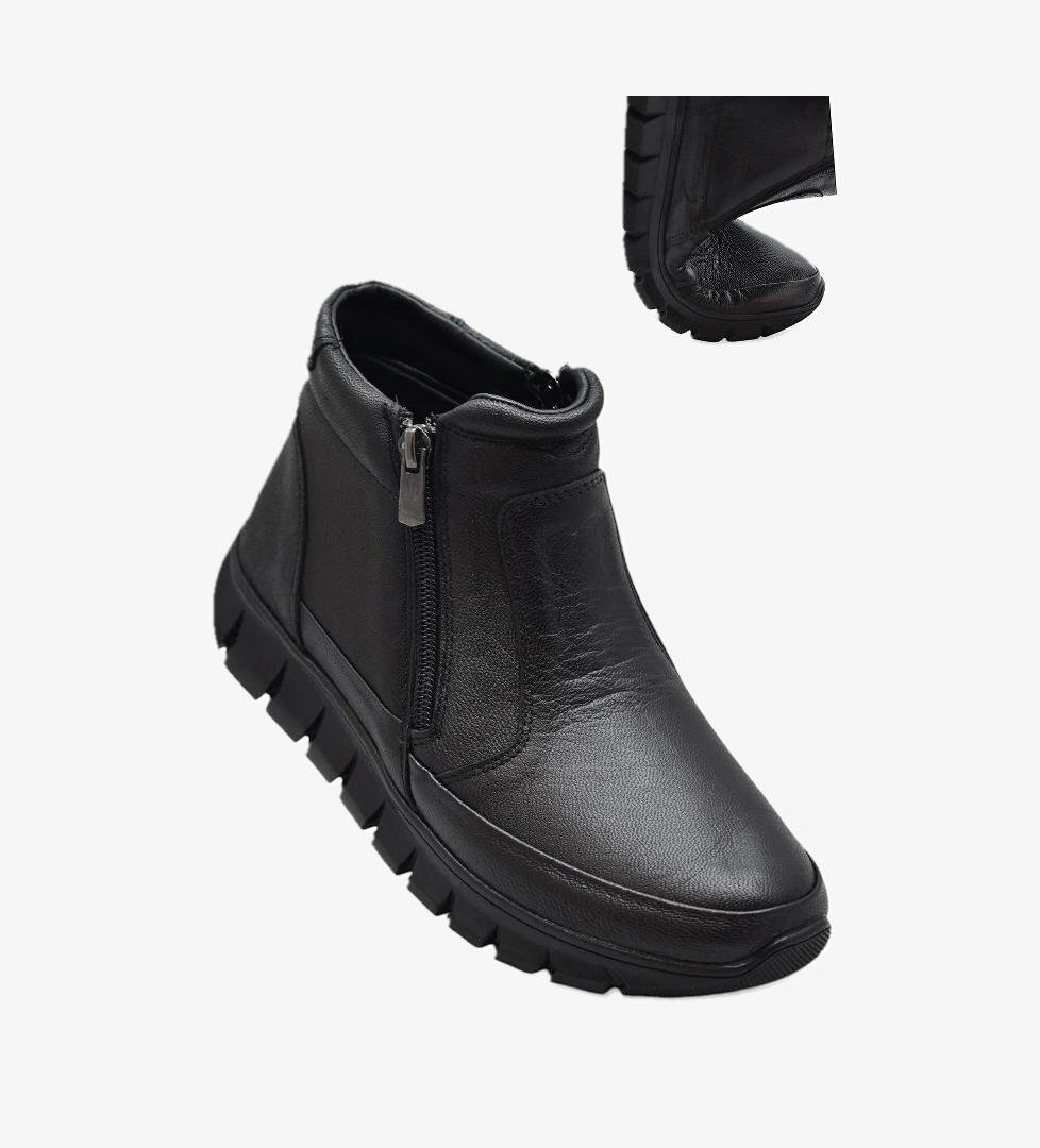 Ayakkabı Burada 3707 Tam Ortopedik Siyah Hakiki Deri Kadın Bot Ayakkabı Çift Fermuarlı Anne Bot model görseli