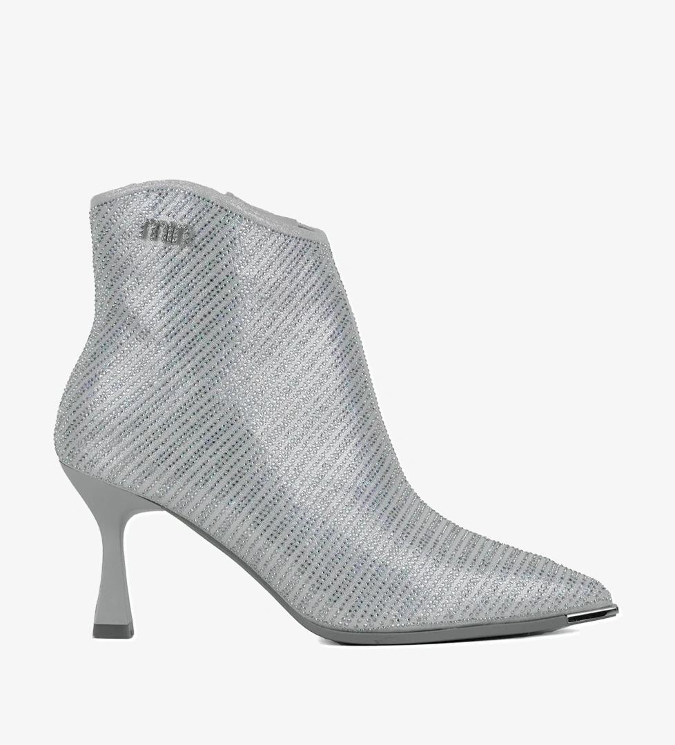 24K430-1 Kadın Topuklu Abiye Bot Gümüş - Görsel 1