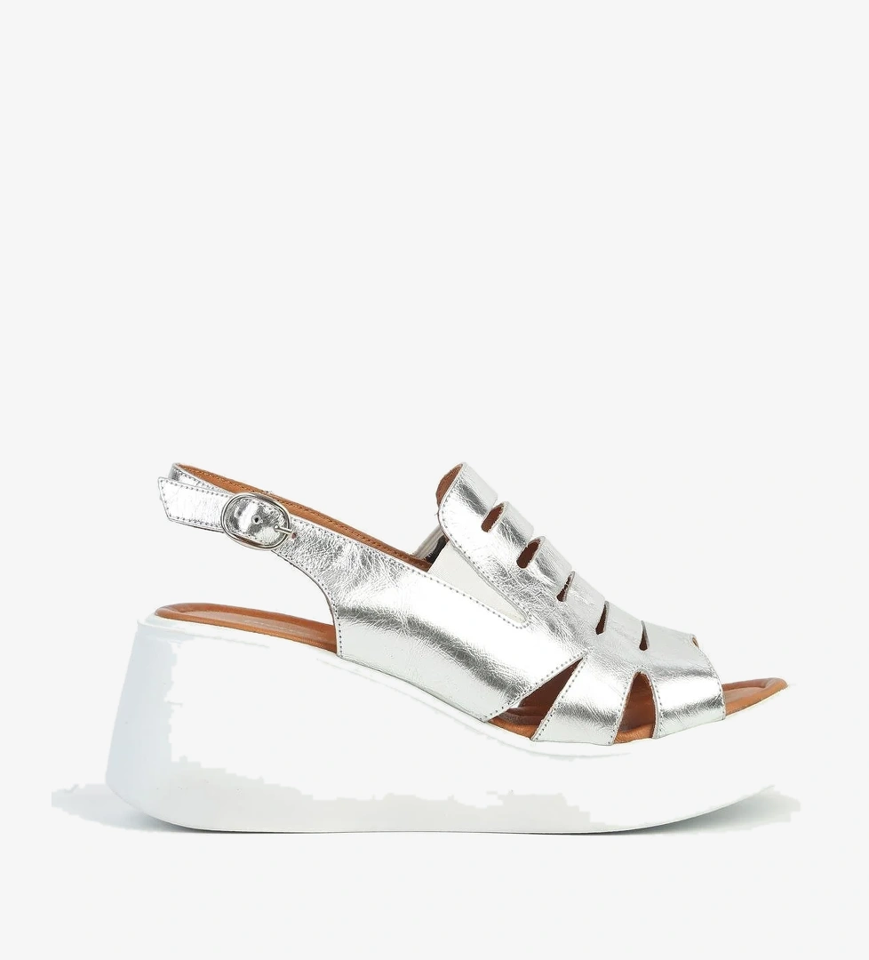 Kadın Gümüş Deri Topuklu AyakkabıPCK-5002