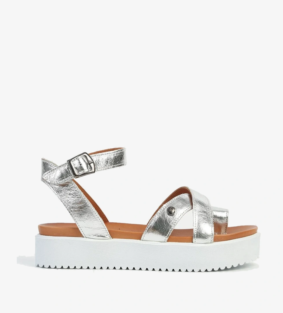 Gümüş Kadın Deri Sandalet PCK-5004 - Görsel 1