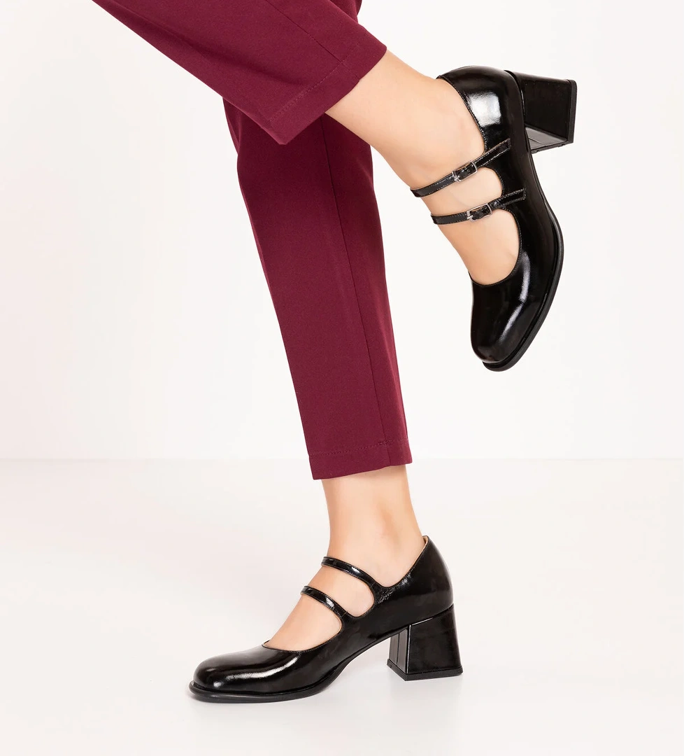 Gondol Kundura Gondol Kadın Hakiki Deri Çift Bantlı Topuklu Ayakkabı Ss.417 model görseli