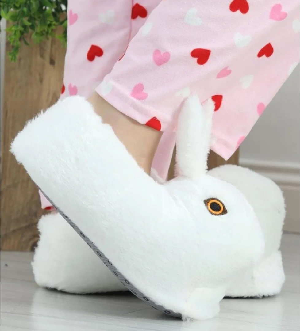 Kadın Kız Çocuk Kombin Beyaz Hayvanlı Tavşanlı Panduf Ev Botu