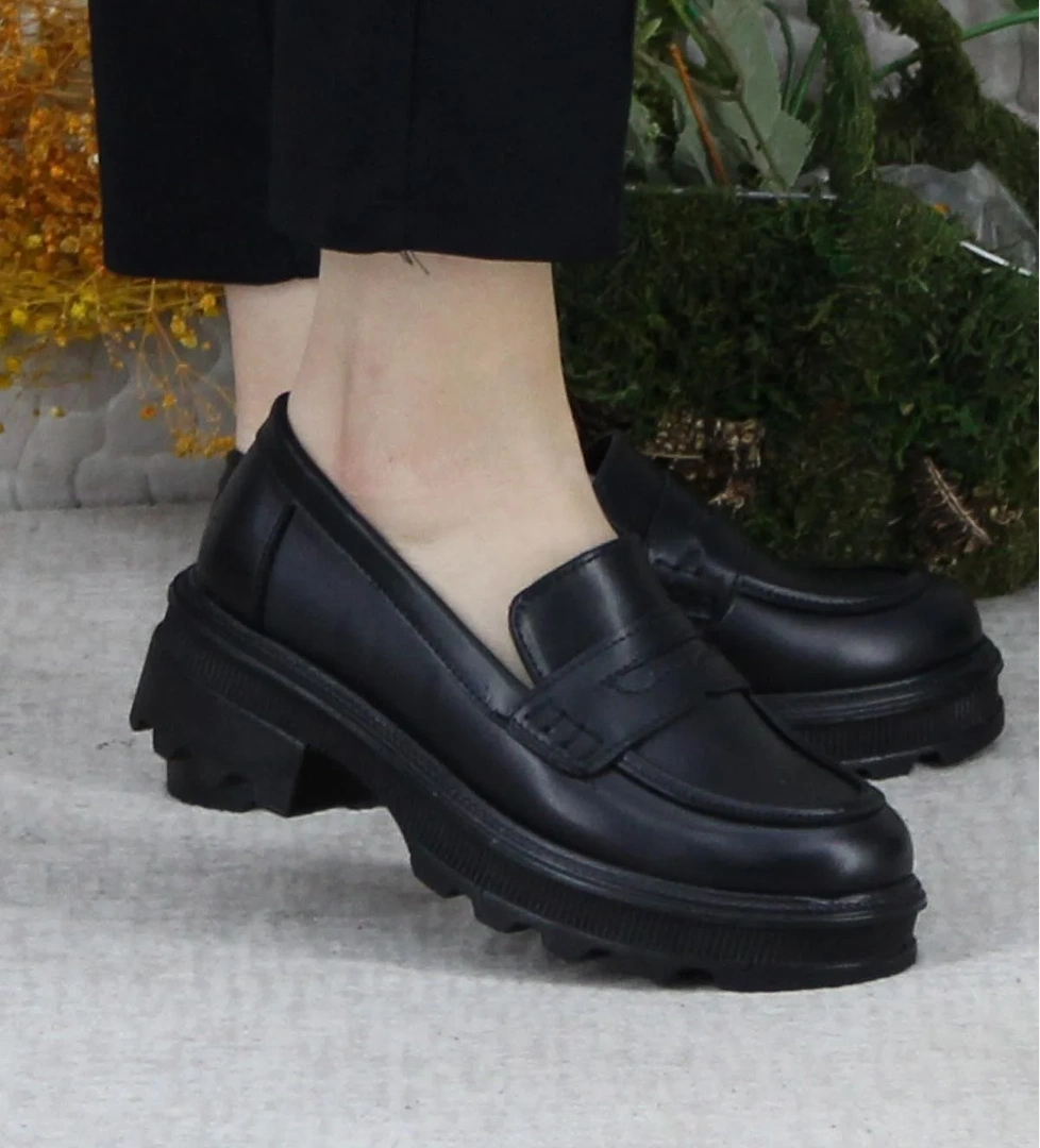 429003 Siyah Rahat Kalın Taban Loafer Kadın Ayakkabı - Görsel 1