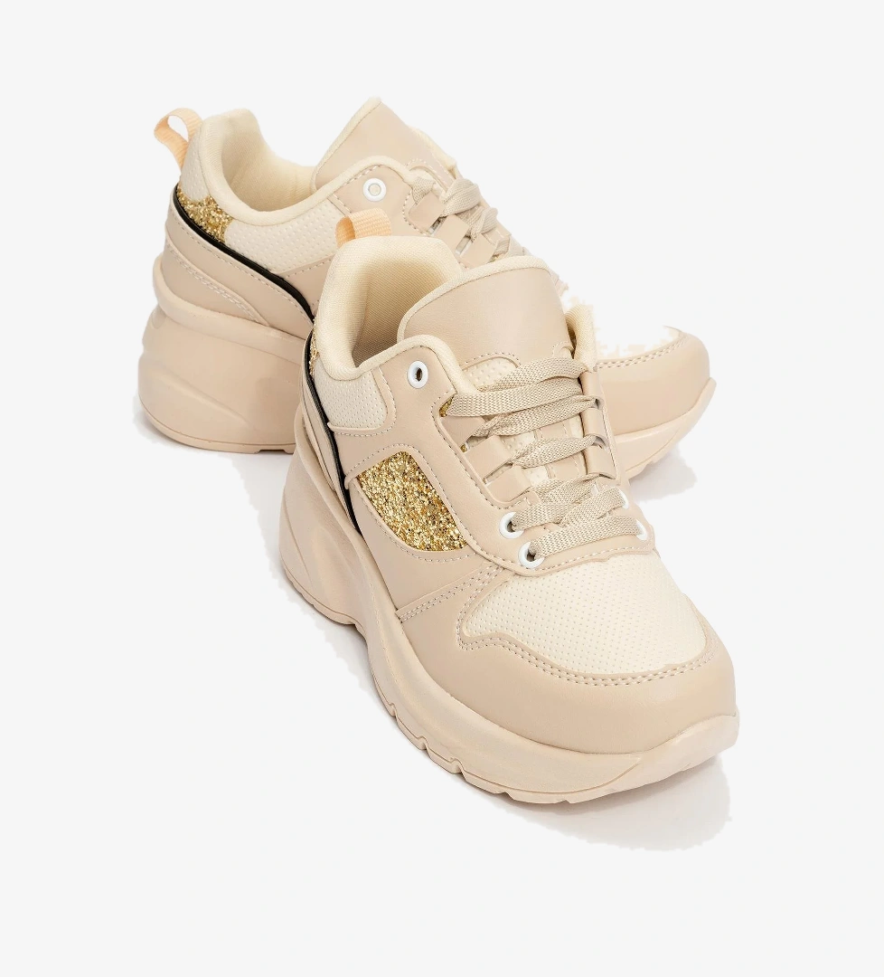 Cırtlı Kadın Spor Ayakkabı BEJ SİYAH - Görsel 1