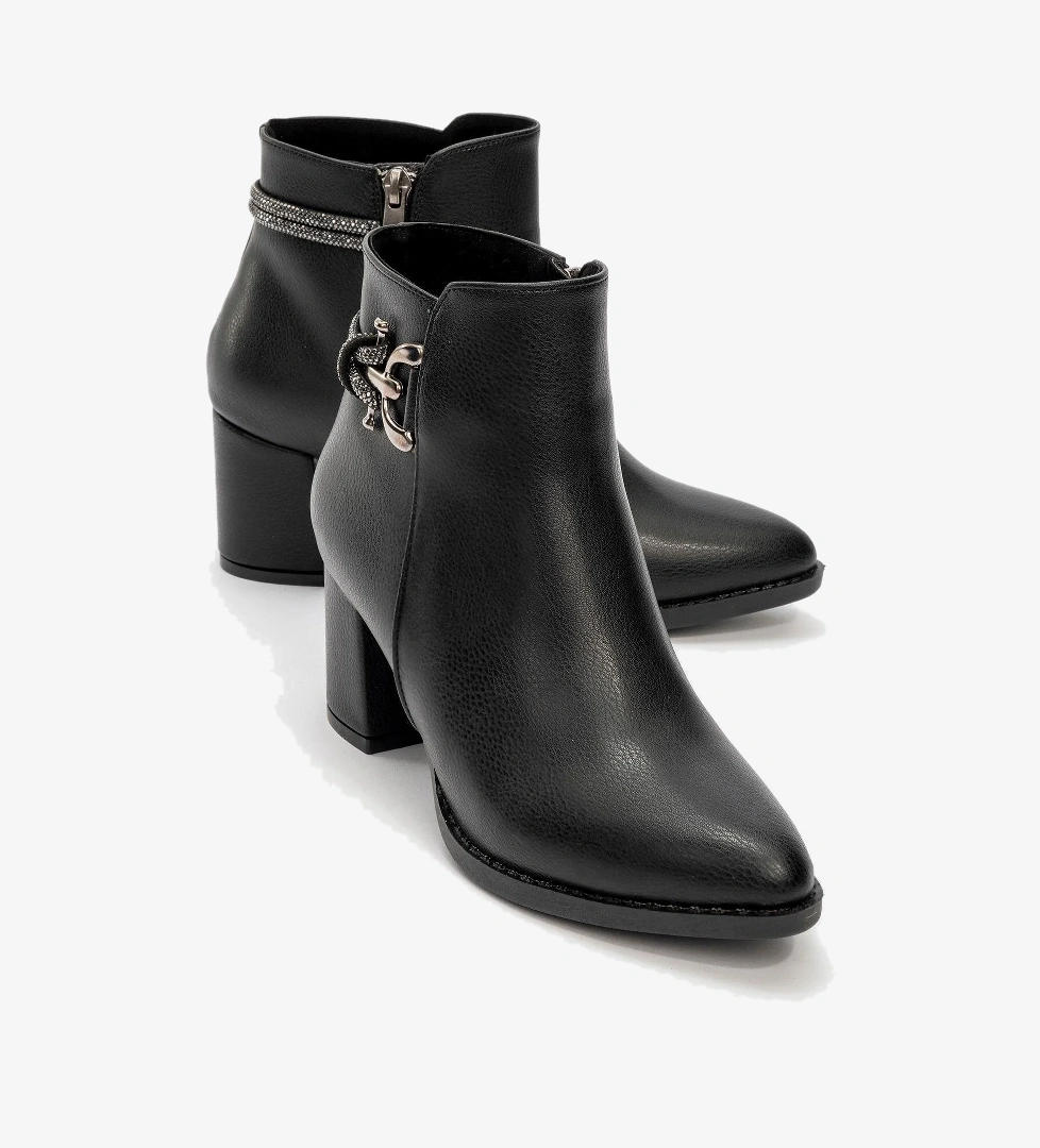 Kadın Topuklu Taşlı Bot SİYAH CİLT