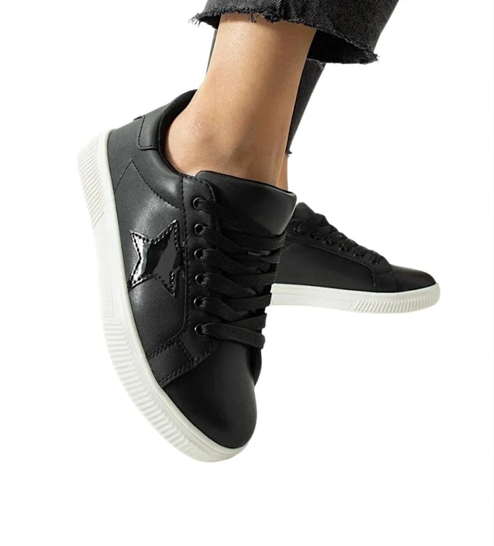 Yıldızlı Spor Kadın Sneaker Ayakkabı SİYAH - BEYAZ