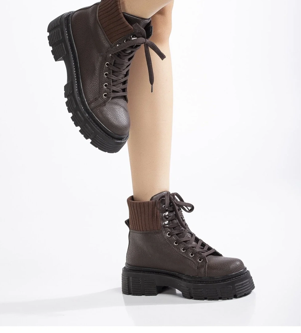 Tonny Black Tonny Black Kahverengi Kadın Kahve Yüksek Poli Taban Bileği Lastikli Bağcıklı Bot | Flo Kahverengi - 1. görsel