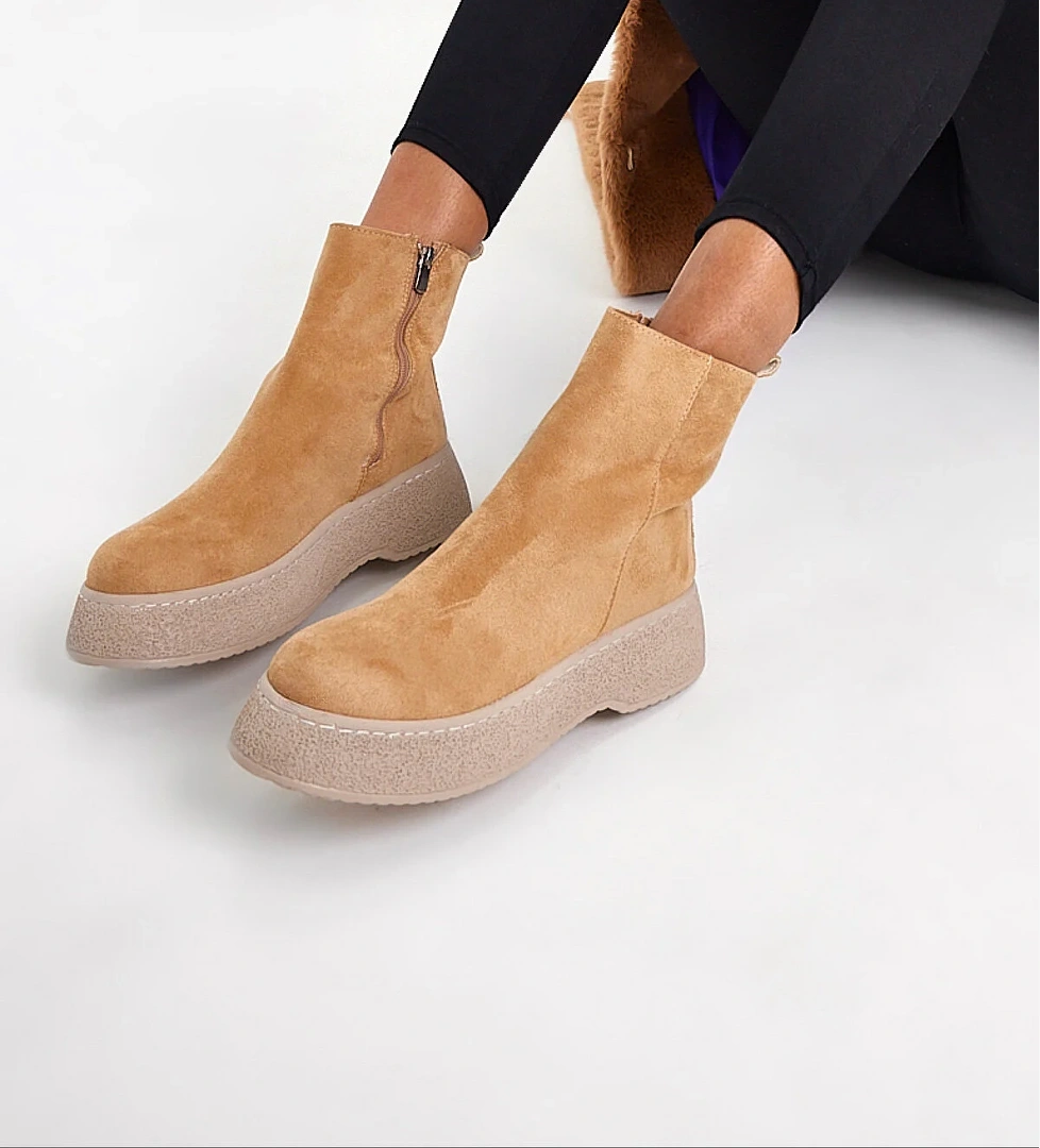 Tonny Black Kadın Nude Süet Yüksek Poli Taban Fermuarlı Süet Bot model görseli