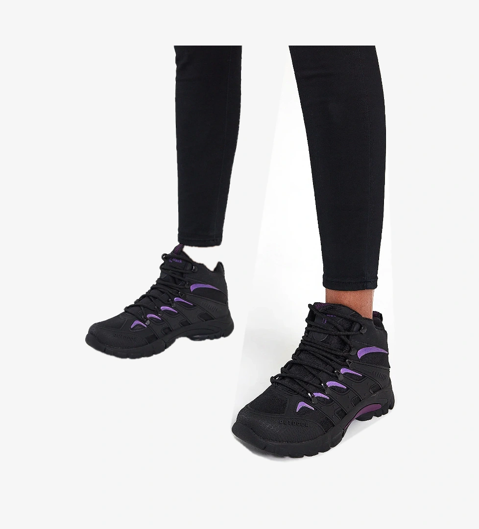 Unisex Siyah Mor Rahat Kalıp Suı İtici Özellikli Bağcıklı Bot