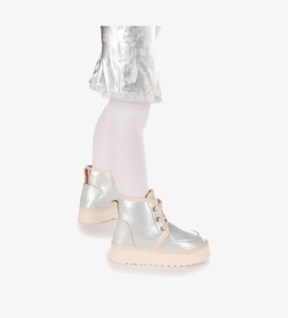 Buck Cilt Bağcıklı Kız Çocuk Bot Ayakkabı Gümüş - Görsel 1