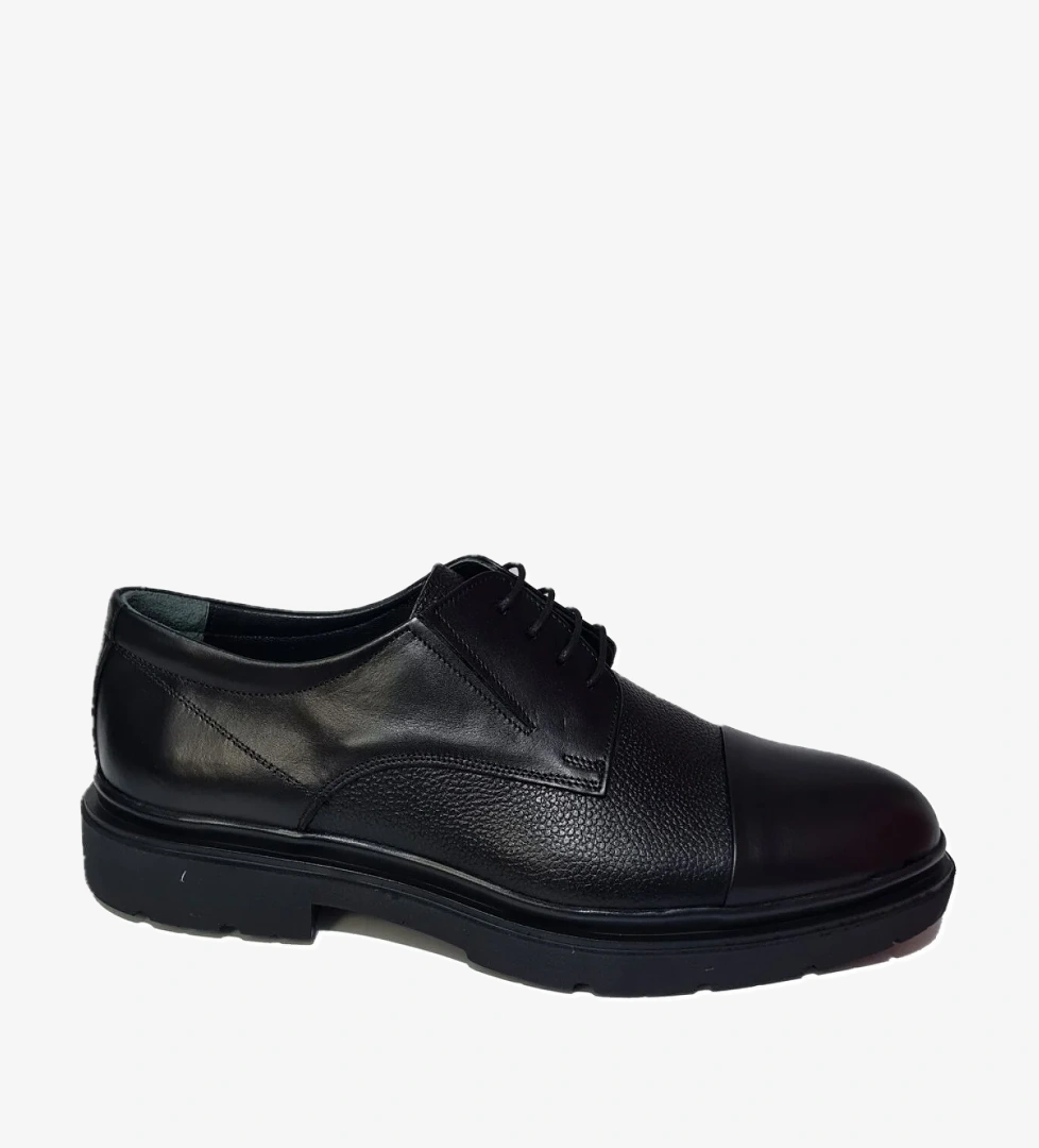 Bağlı Orta Kısım Kırışık Deri Model Kalın Poli Taban Kundura BC-213-KP - Görsel 1